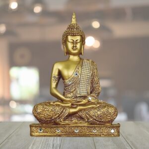 Sitting Gold color  Buddha Statue showpiece Idol Home Decor Items for Living Room and Gifts